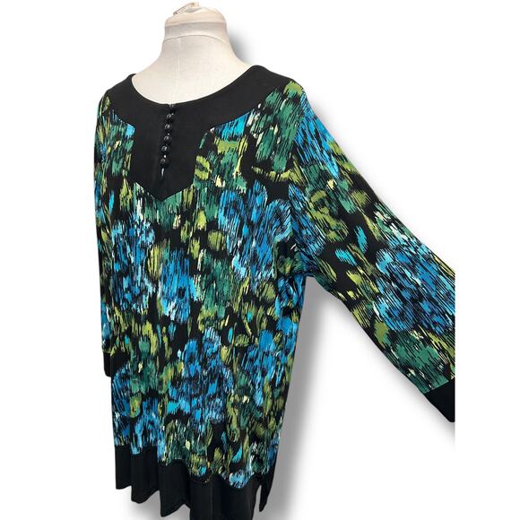 Choices Woman Vintage Long Sleeve Abstract Floral 1/4 Button Neck Tunic Green 3X - Picture 5 of 12